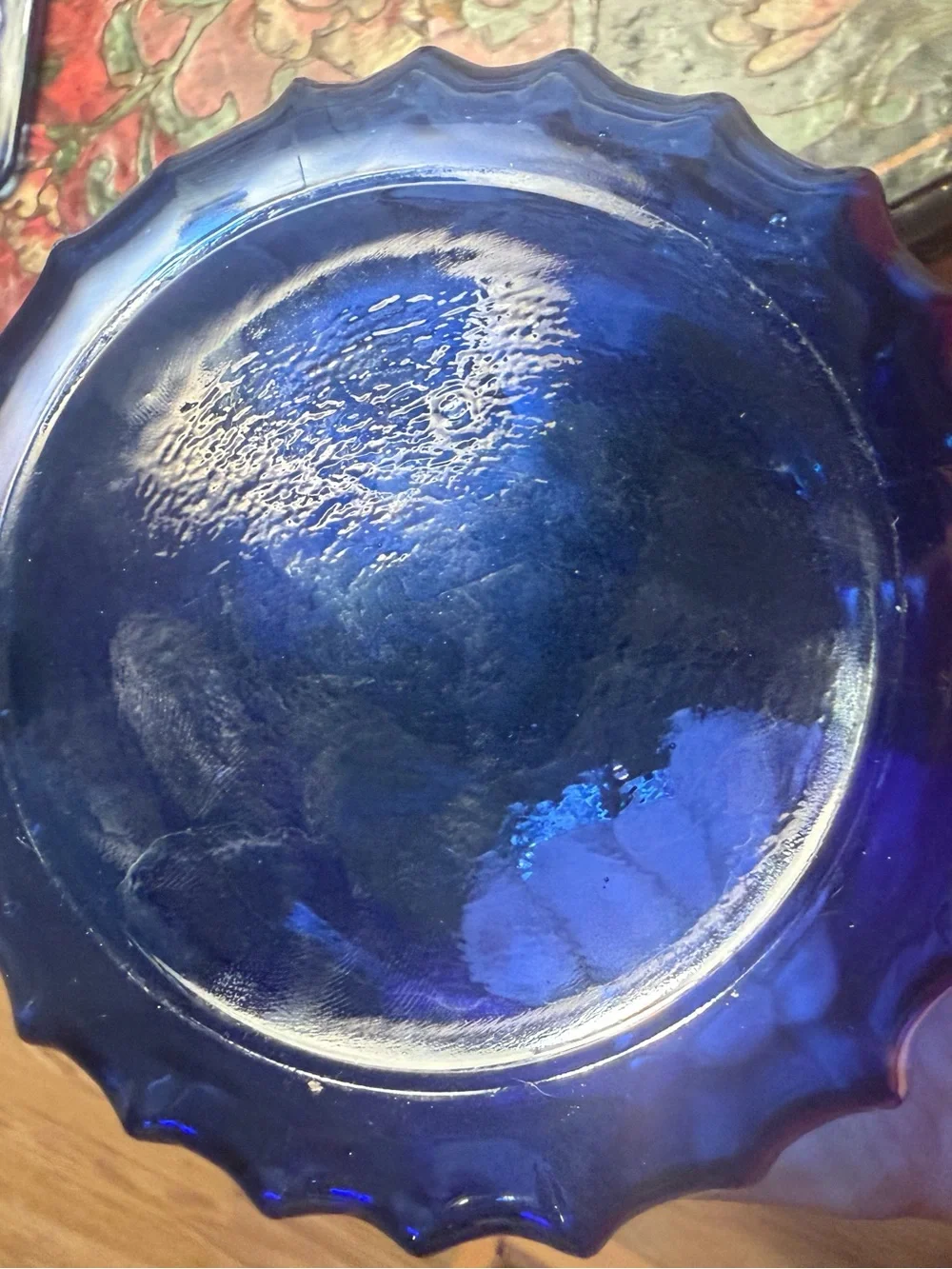 Anchor Hocking Cobalt Blue Floral Glass Biscuit Barrel  Lid